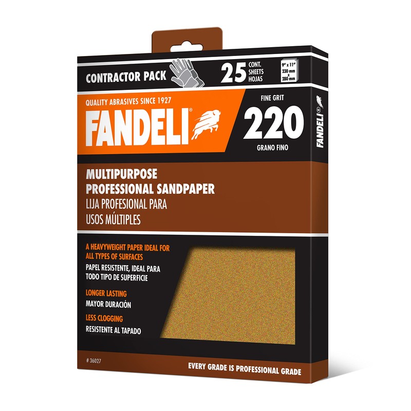 Fandeli 36027 220 Grit Multipurpose Sandpaper Sheets, 9" x 11",