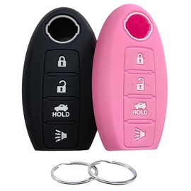 REPROTECTING Silicone Rubber Key Fob Cover Compatible with Nissan 350Z 370Z Altima Armada GT-R Maxima Murano Pathfinder Rogue Select Sentra Titan Versa Note Xterra (Black Pink)