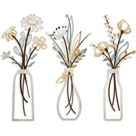 Wonninek 3 Pcs Metal Flowers Wall Arts, Colorful Metal Wall Art Decoration, Minimalist Black Tulip Wire Hanging Iron Decor for Lining Room Bedroom Bathroom Home Patio Balcony Kitchen