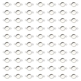 Shapenty Stainless Steel Pendant Bezel Trays Connectors with Double Loops Flat Round Cabochon Blank Links for Jewelry Making Gift Resin Glass Epoxy Photo Charms DIY Craft Project, 70PCS (12mm)