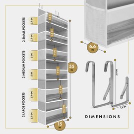 HOMELUX THEORY 2 PC Heavy Duty Over the Door Organizer 55x14x6.7, 6 Large Front & 12 Side Pockets, Hanging Storage Closet Door Organizer for Bedroom, Bathroom and Baby Nursery Storage (Light Gray)