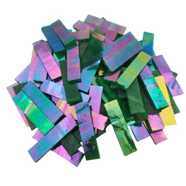 1.57" x 0.4" Rectangular Iridescent Stained Glass Strip, 7oz Glass