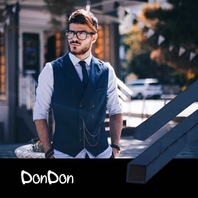 DonDon Mens Handmade Silk Look Ties 6cm, midnight blue