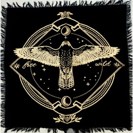 Altar Cloth Golden Lucky Wild Owl Witchcraft Alter Tablecloth Tarot Spread pegan Top Cloth Wicca Square Wiccan Spiritual 18 by 18 Sacred Table Tapestry Cloth (Golden Owl)
