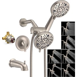 EMBATHER Tub and Shower Faucet Set, Dual Shower Head with Bathtub Faucet Set, Single-handle Control Shower Valve and Trim Kit, Brushed Nickel