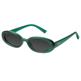 mosanana Retro Oval Sunglasses for Women 90s Small Trendy Fashion Vintage Narrow Tiny Cute Skinny Sun Glasses for Small Face Green MS52360