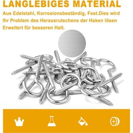 Comforty Pack of 12 Small Stainless Steel Screw Hooks, M5 x 65 mm, Ceiling Hooks, A2 V2A, Hook Screws with Thread, Screw-In Hooks for Outdoors, M5 Thread Hooks, Cup Hooks, Rustproof