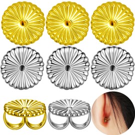 4 Pairs 925 Sterling Silver Magic Earrings with Adjustable Stud Closure Hypoallergenic for Reinforcing Studs Suitable for Drop Ears 6x6mm Sterling Silver, Sterling Silver