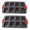 Plazotta 2 Packs 8 Cavity Non-Stock Mini Loaf Pan with Silicone Handle, Mini Bread Loaf Baking Pan Mini Brownie Pan Cheesecake Pan Rectangular Bar