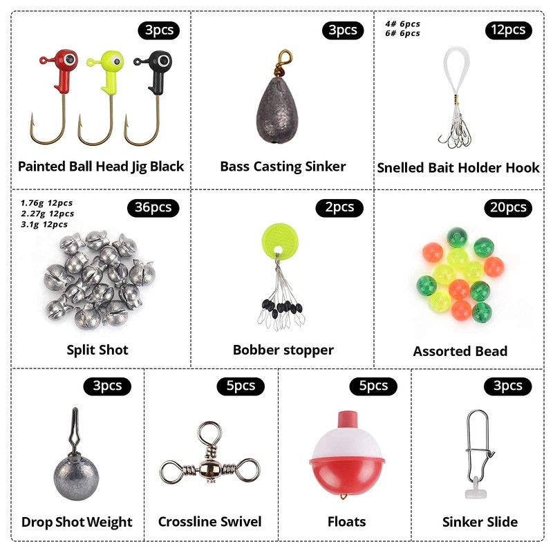 MadBite Professional Freshwater Terminal Tackle Kits, 214pcs Fishing Tackle with