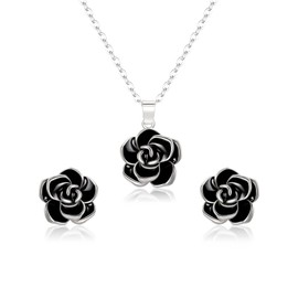 Clearine Rose Flower Necklace Earrings Set Silver/14K Gold/Rose Gold Plated Hypoallergenic Jewellery Set Gift for Women Girls, enamel