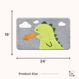 Dinosaur Bath Mat Non Slip, Bath Rug Soft Shower Rug Plush Microfiber Water Absorbent Thick Shaggy Floor Mats for Bathroom, Bedroom, Kitchen, Machine Washable, 16" x 24"