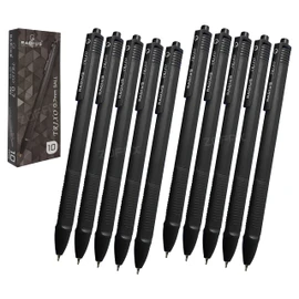 TriadRT Retractable Ballpoint Pens, BLACK, Fine Point (0.7mm), Pack of 10, Comfort Trio Grip, Smooth Ball Pens, Perfect for School Office Home Use, iZOFAX