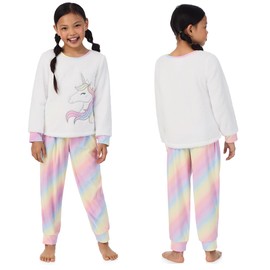 Saint Eve Kids Pajamas 2 Piece Set, Soft Fleece Animal Print Long Sleeve PJs - White Unicorn, 3T