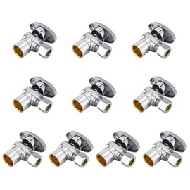 (Pack of 10) EFIELD 1/4 Turn Angle Stop Valve Sweat 1/2" X 3/8" OD Compression Connection, Chrome Plated Brass, cUPC Certified