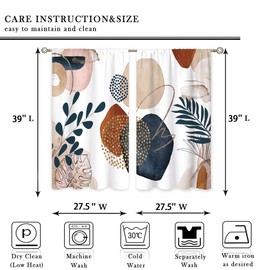 oolygoo Abstract Mid Century Small Kitchen Curtains Leaf Window Treatment Boho Modern Cafe Short Window Curtains for Bathroom Dining Room Minimalist Geometric Tier Treatment Drapes 27.5x39 inch