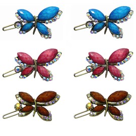 JCGY Set of 6 Butterfly Snap Clip Barrettes Colorful Beads Sparkly Crystals LPW86250-2-3prR
