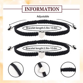 2 Stück Schwarzes Geflochtenes Seilarmband, WGXIA Mutter Tochter Armband Set Herz Handgefertigt Einstellbarem Geflochtener Schmuck fur Eltern-Kind-Beziehung, Paar, Freund