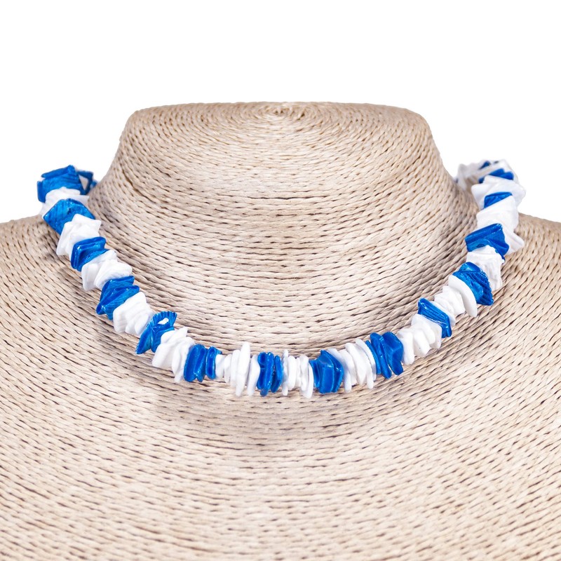 BlueRica Dark Blue & White Puka Shell Chips Necklace &