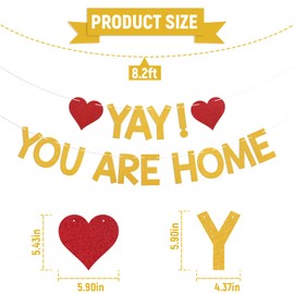Yay! You're Home! Banner - Welcome Back to Home Sign, Family Reunion Party Bunting Sign, Welcome Home Party Decorations Gold Glitter