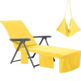 VOCOOL Lounge Chair Cover Beach Towels Covers Microfiber Pool Chair Towel with Pockets for Summer Holidays Sunbathing Garden Sun Lounger, Yellow