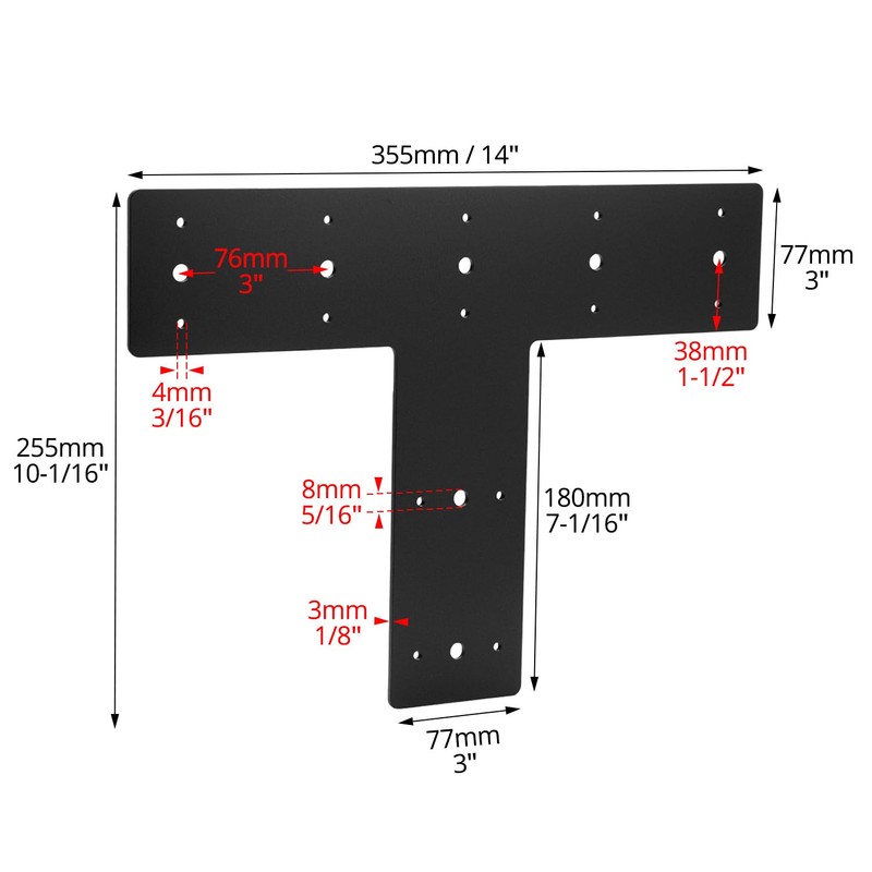 QWORK 14" x 10" T Shape Steel Flat Bracket with