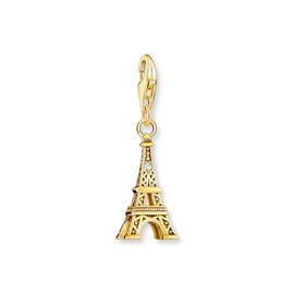 THOMAS SABO 2075-414-39 Women's Charm Pendant Eiffel Tower with White Zirconia Gold-Plated 925 Sterling Silver 750 Yellow Gold Plating, Cubic Zirconia