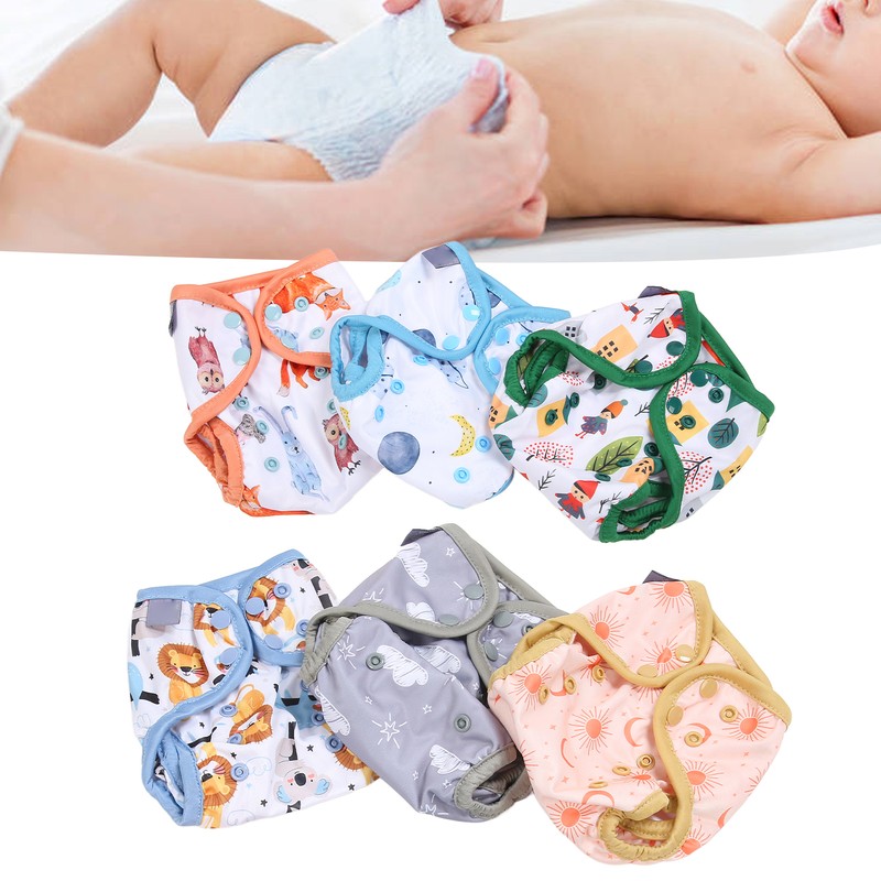 6pcs Baby Cloth Diaper Newborn Cute Pattern Waterproof Adjustable Breathable