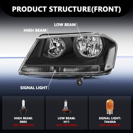 Aosky Headlight Assembly Fits for 2008-2014 Dodge Avenger Black Housing Clear Reflector Headlamps Replacement Pair Driver + Passenger Side