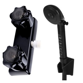 OYMOV RV Shower Faucet w/Showerhead and Hose - Outdoor Non-Metallic Shower Parts On-Off Handheld Shower Head Valve Diverter Replacements for RVs, Fifth Wheels, Motorhomes,Travel Trailers,Campers,Black