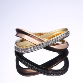 925 Sterling Silver Women's Fashion Tricolor Geometric Line Cross Ring in 18K Rose Gold Ring Sparkling Full Diamond Ring Multi Row Cross Ring Eternity Engagement Wedding Rings Sizes 6-10 562 (10)