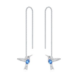 AOBOCO Hummingbird Threader Earring for Women, 925 Sterling Silver, Elegant Zircon Tassel Earrings, Long Chain Hummingbird Watch Earrings, Sterling Silver, Cubic Zirconia