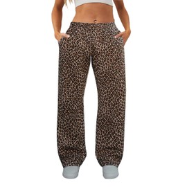 Ziesexy Leopard Pants Baggy Fleece Sweatpants Cheetah Print Pants for Women High Waisted Casual Trousers with Pockets