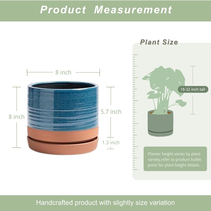 HERDUK 8 Inch Pots for Plants, Ceramic Planter Pot with