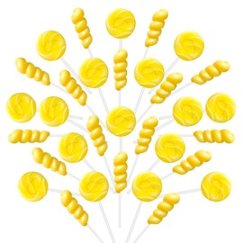32 Pack Yellow White Twisty & Swirl Lollipops Candy Bulk, No Artificial Dyes or Flavors, 16 + 16 Mixed Candy Swirl Lollipops Individually Wrapped Suckers, Party Favors, Vanilla Flavor