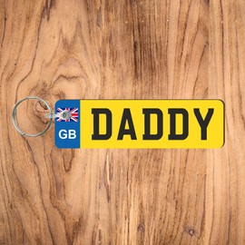 Pixie's Gifts Custom License Plate Keychain - Wooden Number Plate Keyring - Mini Number Plate Key Ring - Name Plate Keychain - Just Passed Milestones (Standard designs, DADDY)