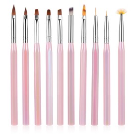10pcs Nail Art Brush Nail Design Tools for Nails Detail Painting Nailes Art Kit French Liner Pens for Nails Arts DIY Home Salon Makeup Display Board Painting Brushes Set (Pink)