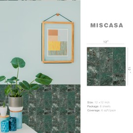 Miscasa Peel and Stick Marble Backsplash Tile，Forest Green Marble Square Matte Self Adhesive Wall Tile Stick on Wall Tiles for Kitchen, Bathroom