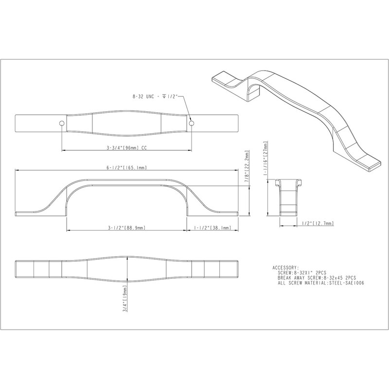 Elements 382-96BNBDL Cosgrove Collection 96mm Center Cabinet Pull, Brushed Pewter