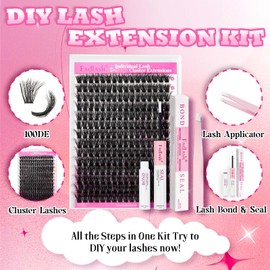 FADLASH Lash Extension Kit 100D Lash Clusters C Curl Lash Cluster Kit DIY Eyelash Extension Kit with Lash Bond and Seal Lash Tweezer 3D Fluffy Cluster Lashes (Kit, 100D-0.07C-Mix12-18)