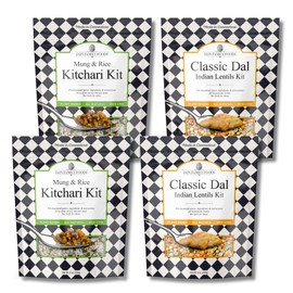 JAIN FAMILY FOODS Dal & Kitchari Combo Pack | Pre-Measured Spices & Ingredients for Indian Lentil Dishes | Vegan Non-GMO Ayurvedic | Made in CT, 4 Count