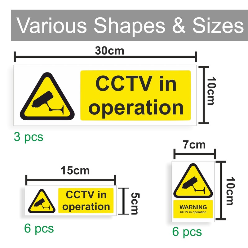 15-Pack Mixed CCTV Stickers For Commercial and Domestic Use Security