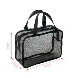 WOLVINA Black Mesh Shower Tote Bag - 12×8Inch Portable Quick-Dry Hanging Pouch for Bathroom, Gym, Camping, Toiletry Organizer