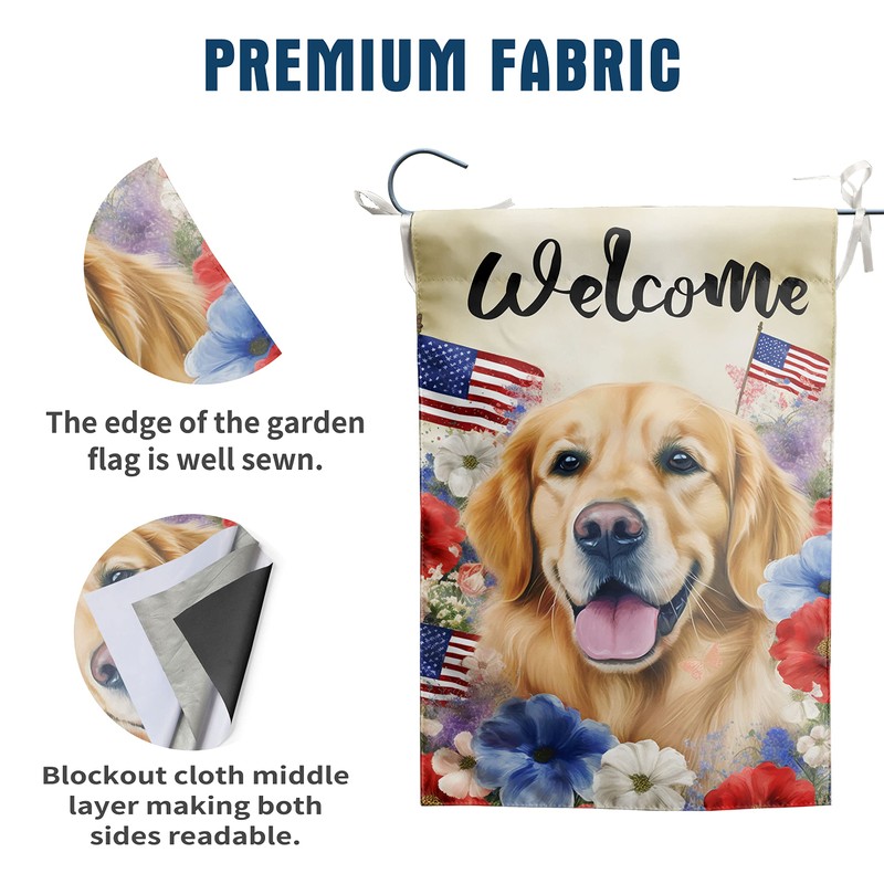 Anyako Patriotic Golden Retriever Garden Flag 4th Of July Yard