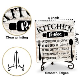 Rustic Wood Plaque with Stand - Kitchen Decor - Kitchen Rules Wood Sign - Idea Wooden Decor for Home Living Room Dining Room Shelf Table Decoration (31)