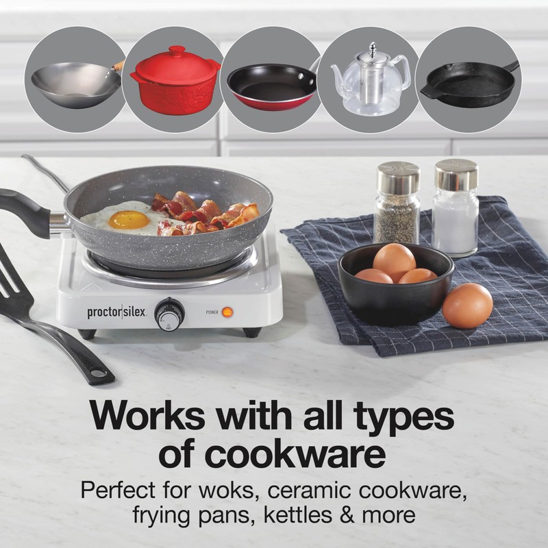Proctor Silex Portable Electric Stove, Cast Iron Single Burner Cooktop,