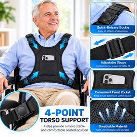 Adjustable Wheelchair Torso Support Vest for Adults – Black Positioning Harness with Adjustable Straps for Daily Seating