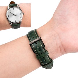 Gomvadr Quick Release Leather Watch Band, Two Tone Oil-tanned Leather Watch Straps 18mm 19mm 20mm 21mm 22mm Replacement Watch Belt for Men Women, Green with Black Buckle, 20mm