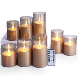 FPOO Set of 8 Flameless Candles with Remote, LED Fake Candles Battery Operated, Flickering Pillar Candle Lasts 300 Hours for Coffee Table Home Decor-Sizes D3'' x H4''/5''/6''