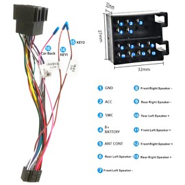 16 Pin ISO Adapter Cable for Android Car Radio ISO Universal Adapter Standard Car Plug Radio Adapter Plug with Steering Wheel Control Cables and Reverse Control Cable